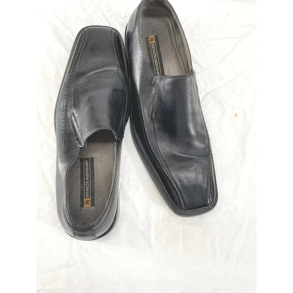 Good Stacy Adams Mens Loafers 10 Slip On Black Leather Square Toe 24199-01
